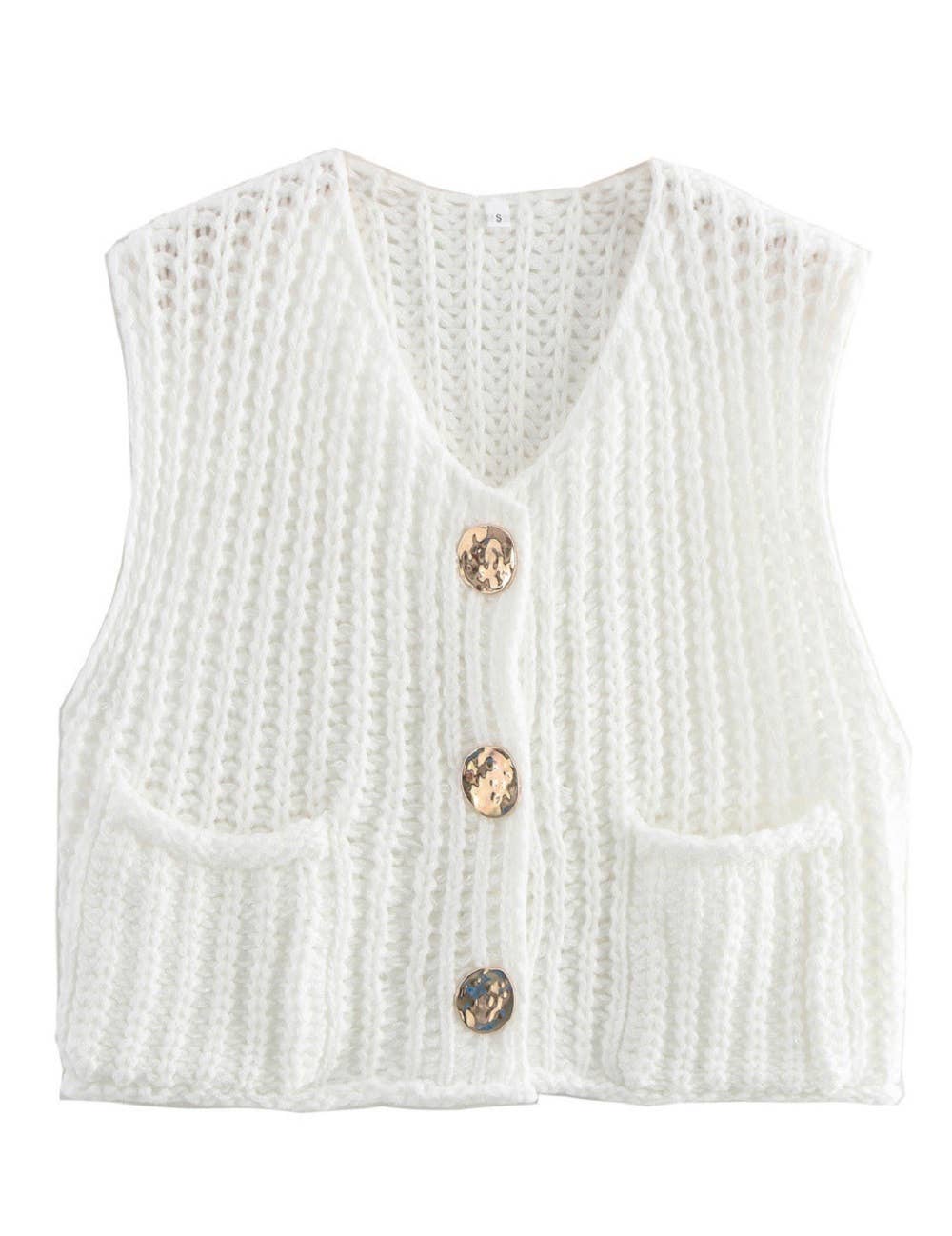 Ladies Solid Color Crew Neck Crop Sweater Vest SKT621: Purple / L