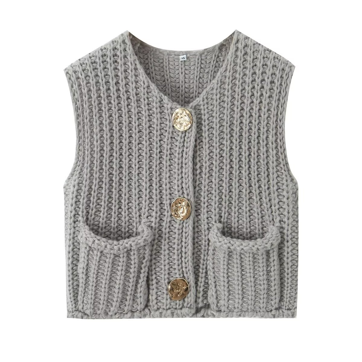 Ladies Solid Color Crew Neck Crop Sweater Vest SKT621: Purple / L