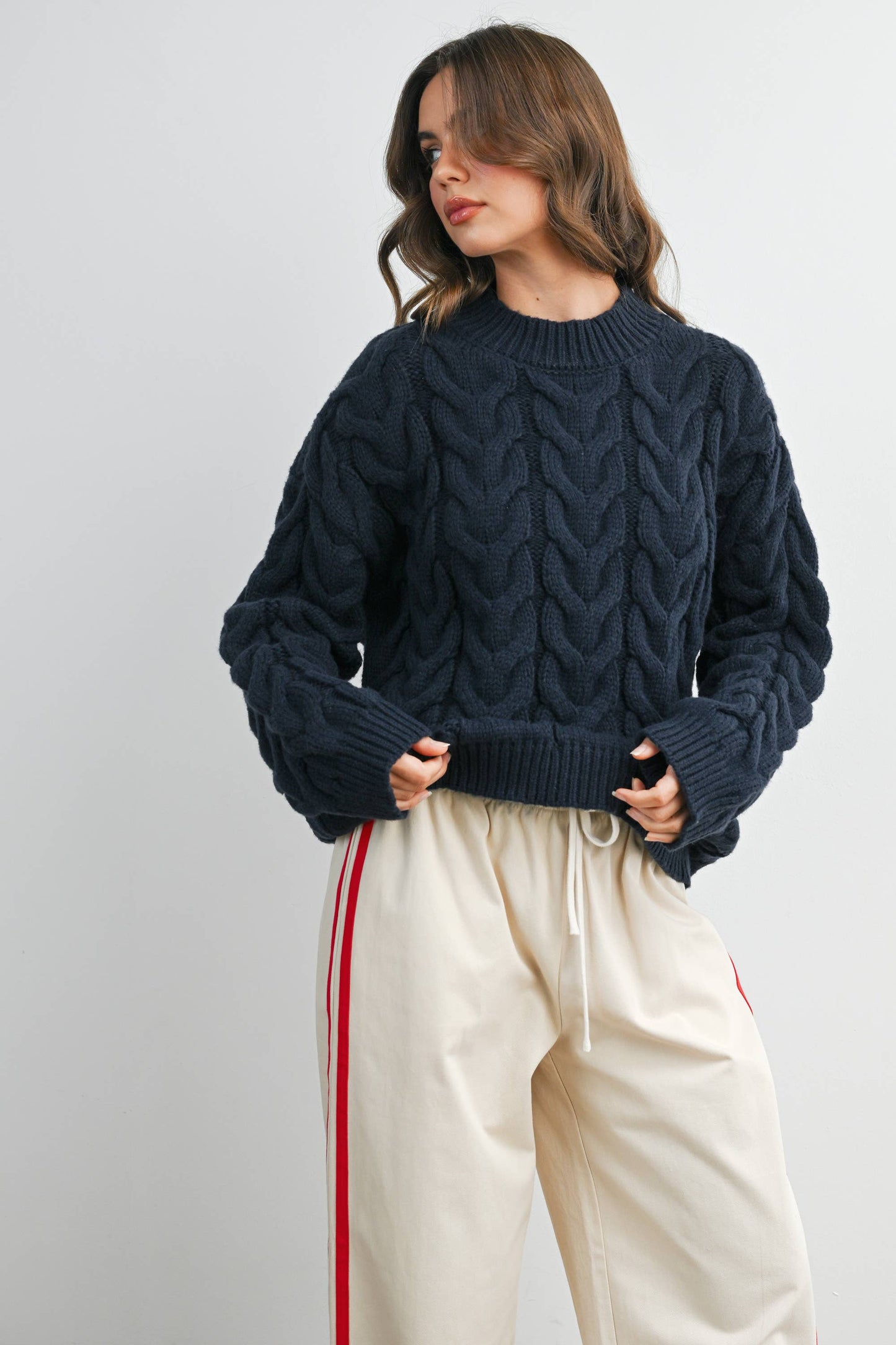 Cable-Knit Long Sleeve Sweater