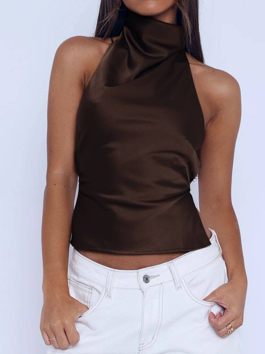 Halterneck backless crop tank top