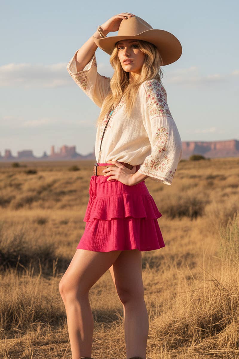 Tiered Gauze Ruffle Mini Skirt
