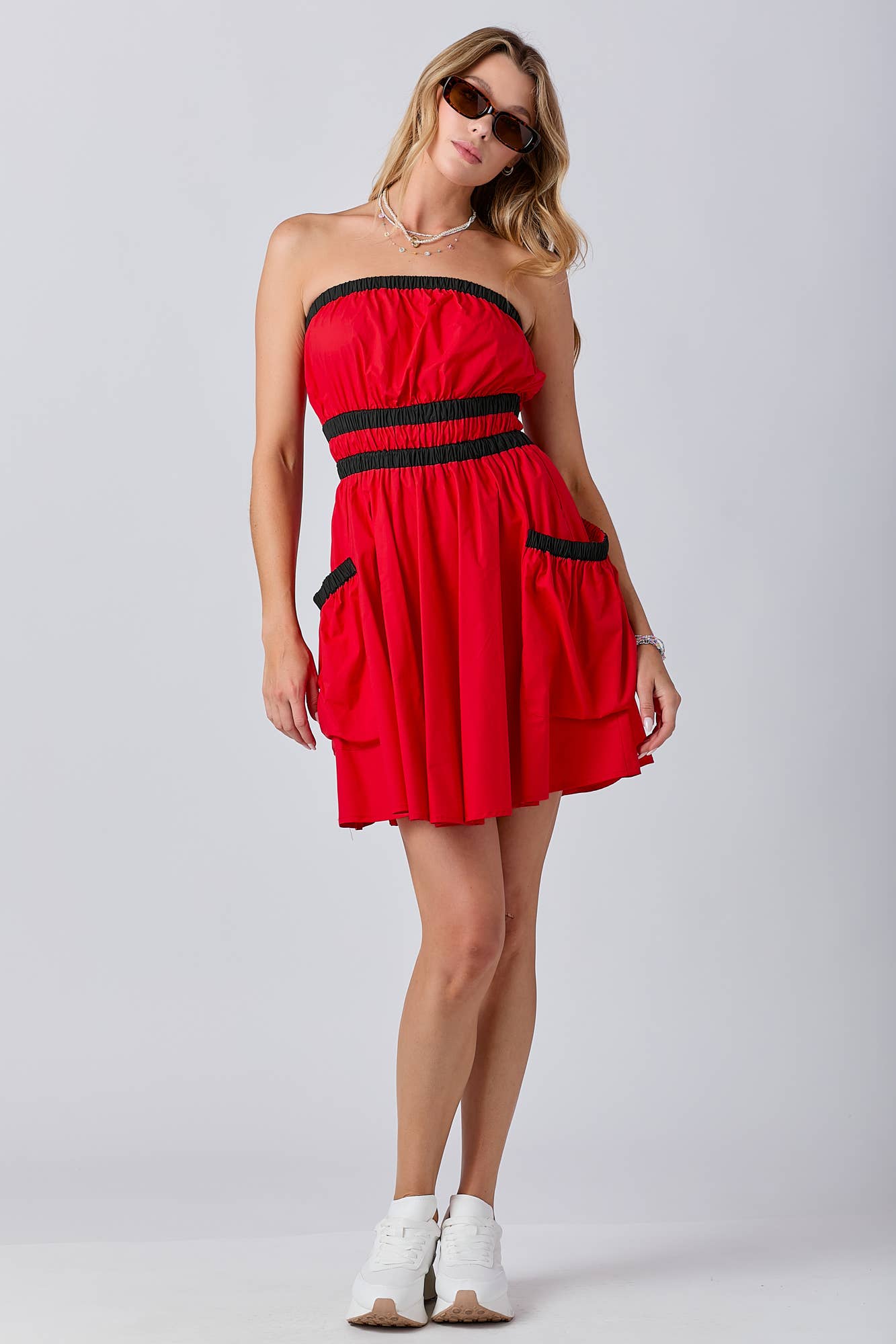 Gameday Contrast Gathered Over Sized Pocket Tube Dress : PURPLE / M