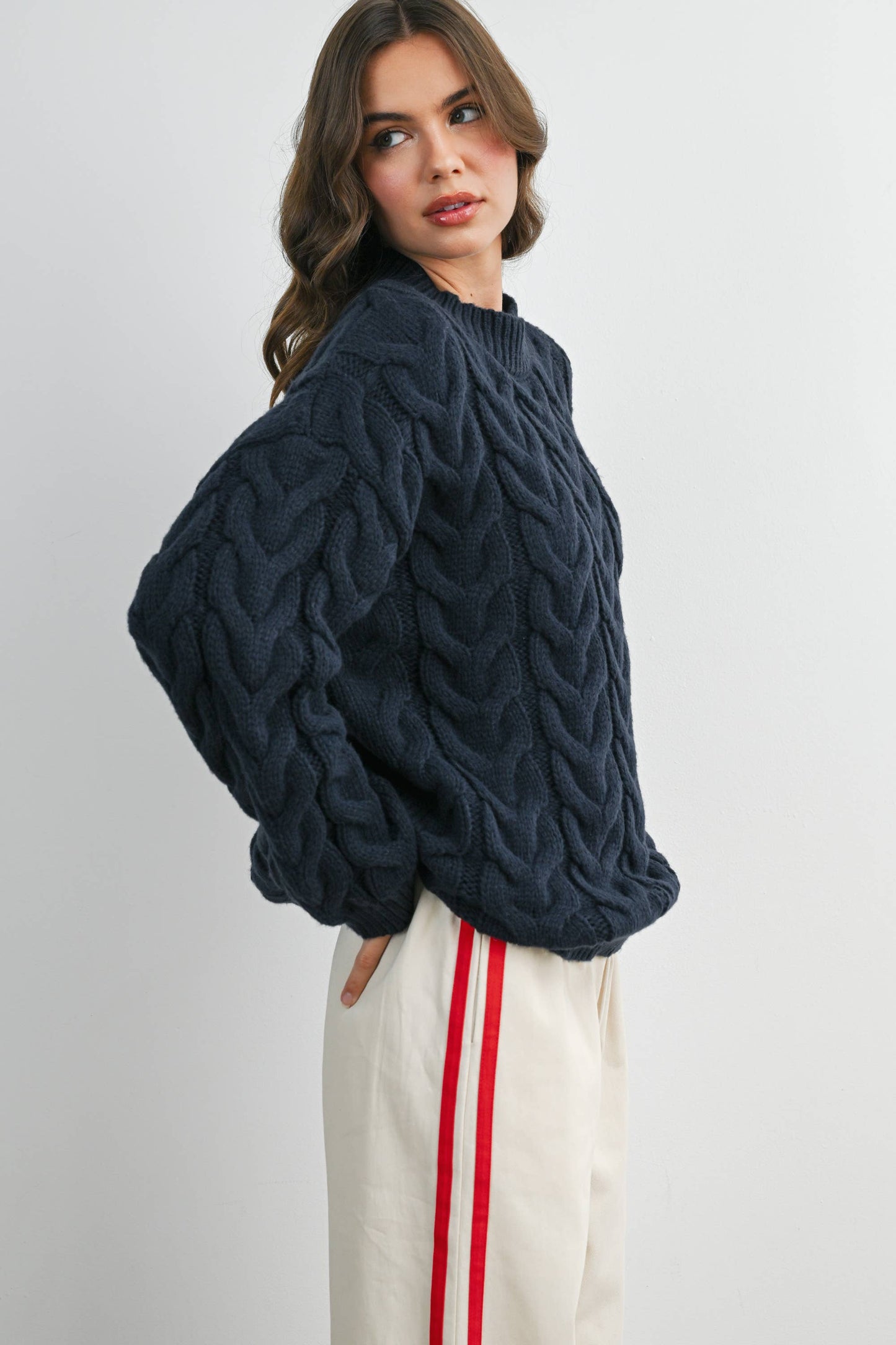 Cable-Knit Long Sleeve Sweater