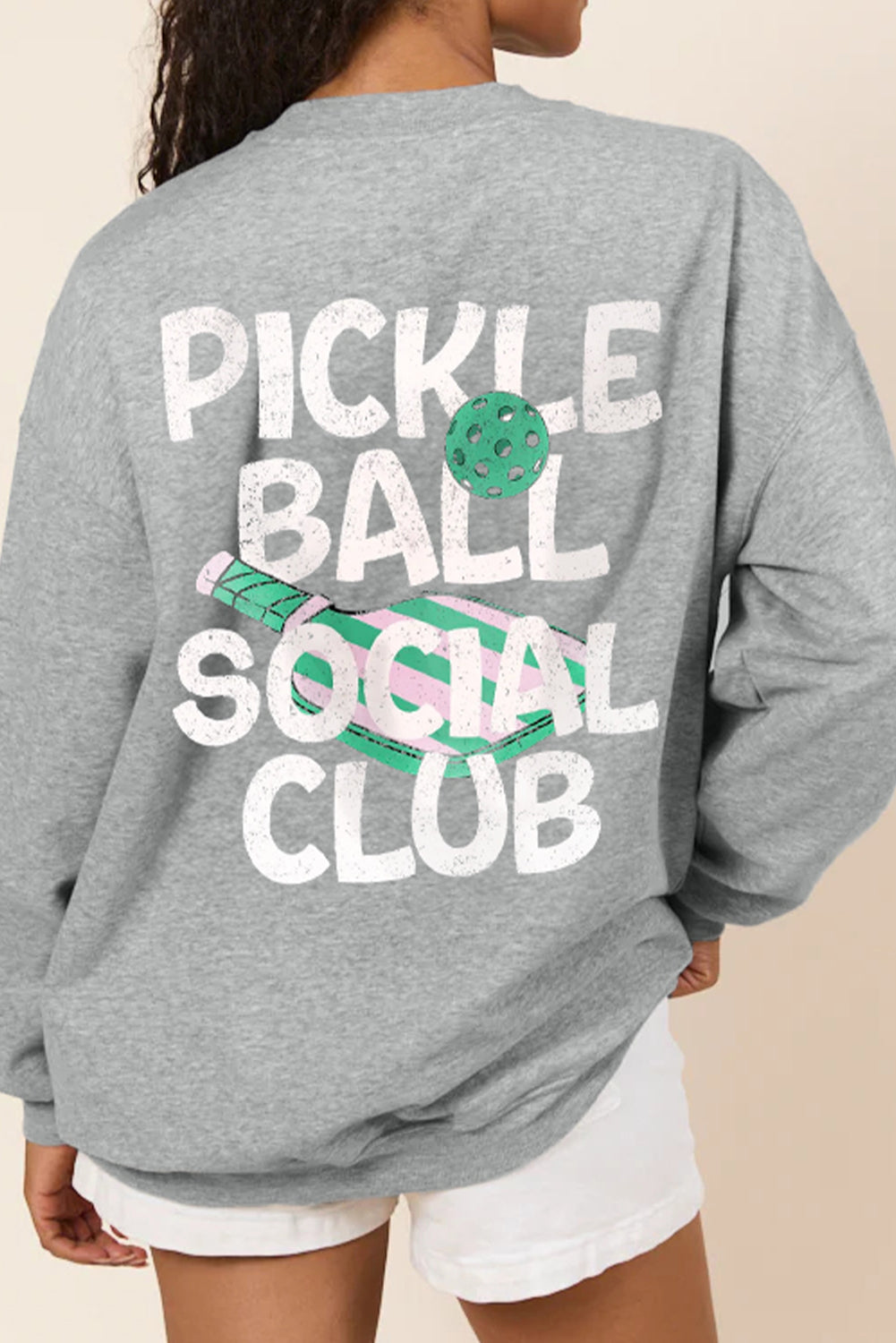Gray PICKLE BALL SOCIAL CLUB Game Day Fashion Graphic Sweatshirt
