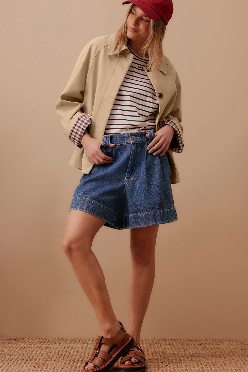 Parchment Plaid Liner Patchwork Single Breasted Trench Coat