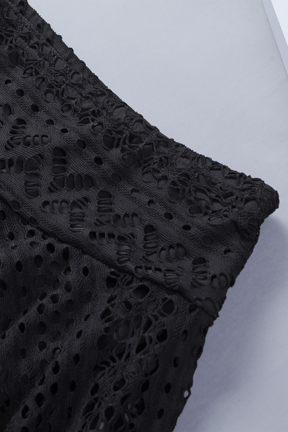 Black Solid Color Crochet Lace Skirted Bikini Bottom