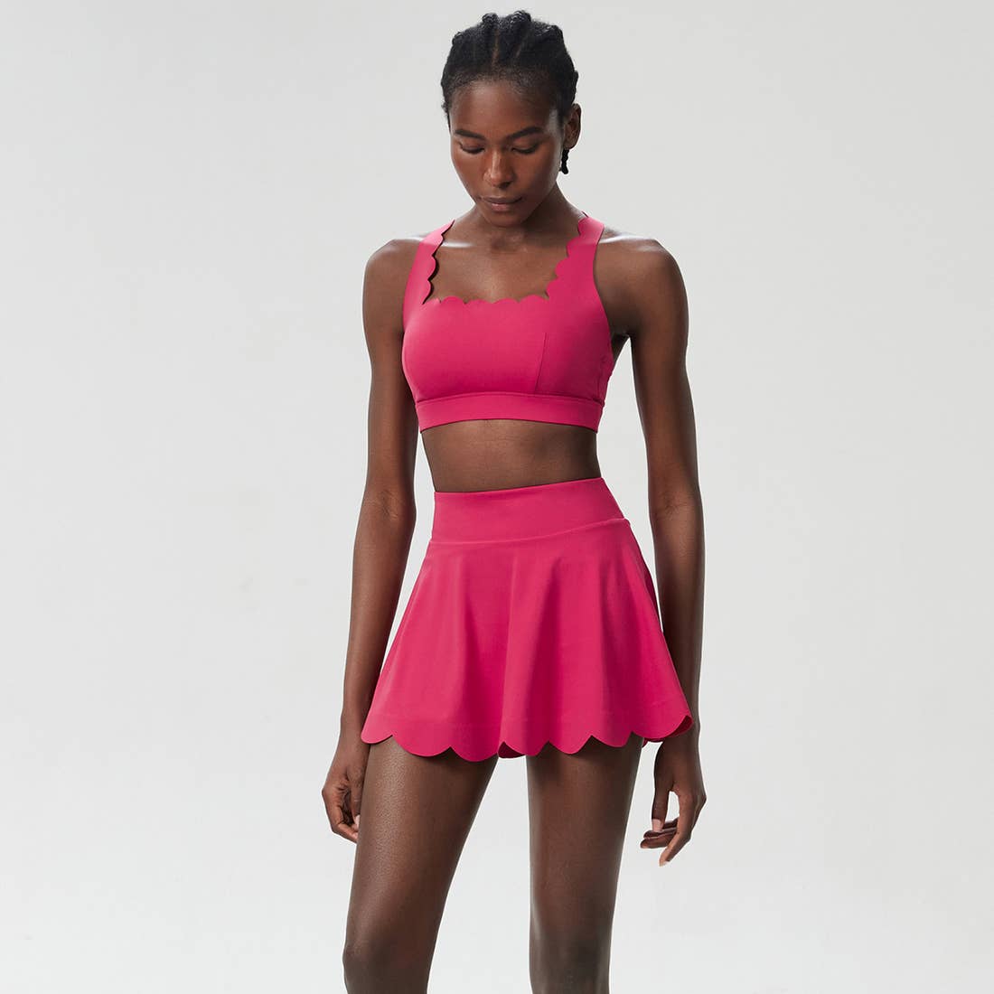 Women Seamless Quick-Dry Set Strappy Bra & A-Line Skirt: Light Purple