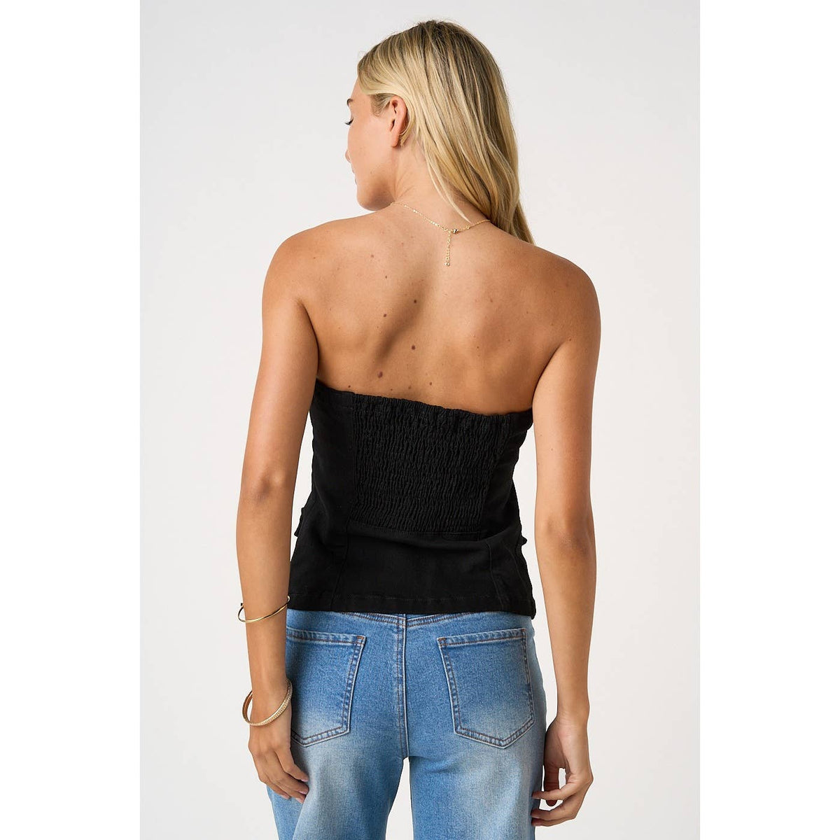 SPLIT HEM DENIM BUTTONED TUBE TOP