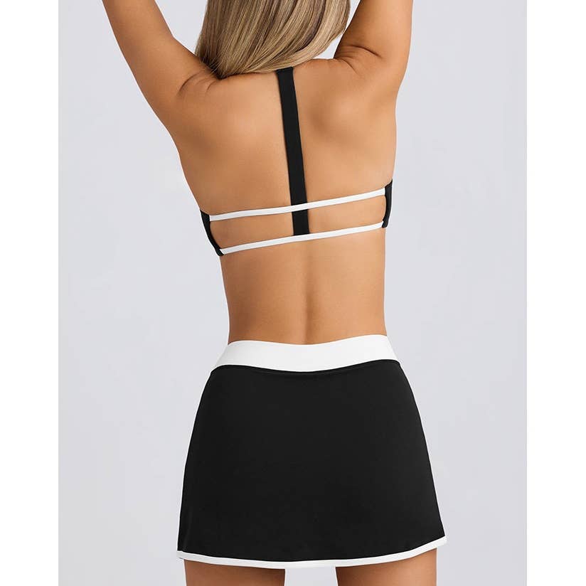 Sports Bra and Skirted Shorts Set: BLACK / L
