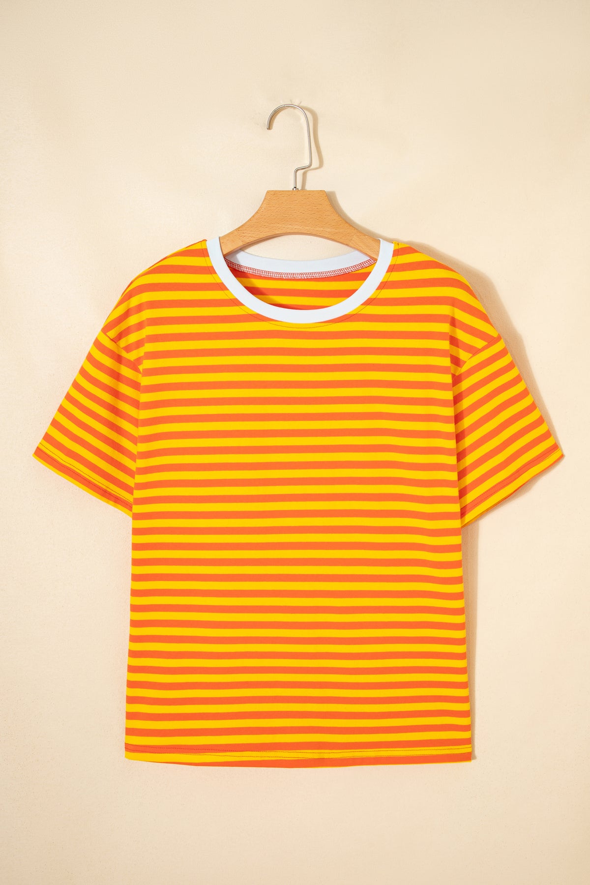 Sky Blue Stripe Contrast Crew Neck Drop Shoulder Loose Tee