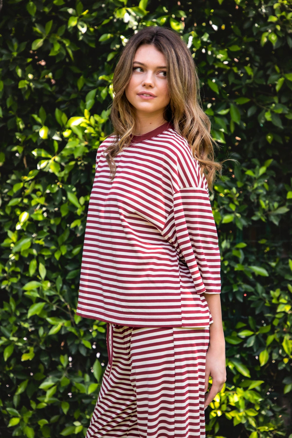 MARLOWE Oversized Crewneck Striped Short Sleeve Top