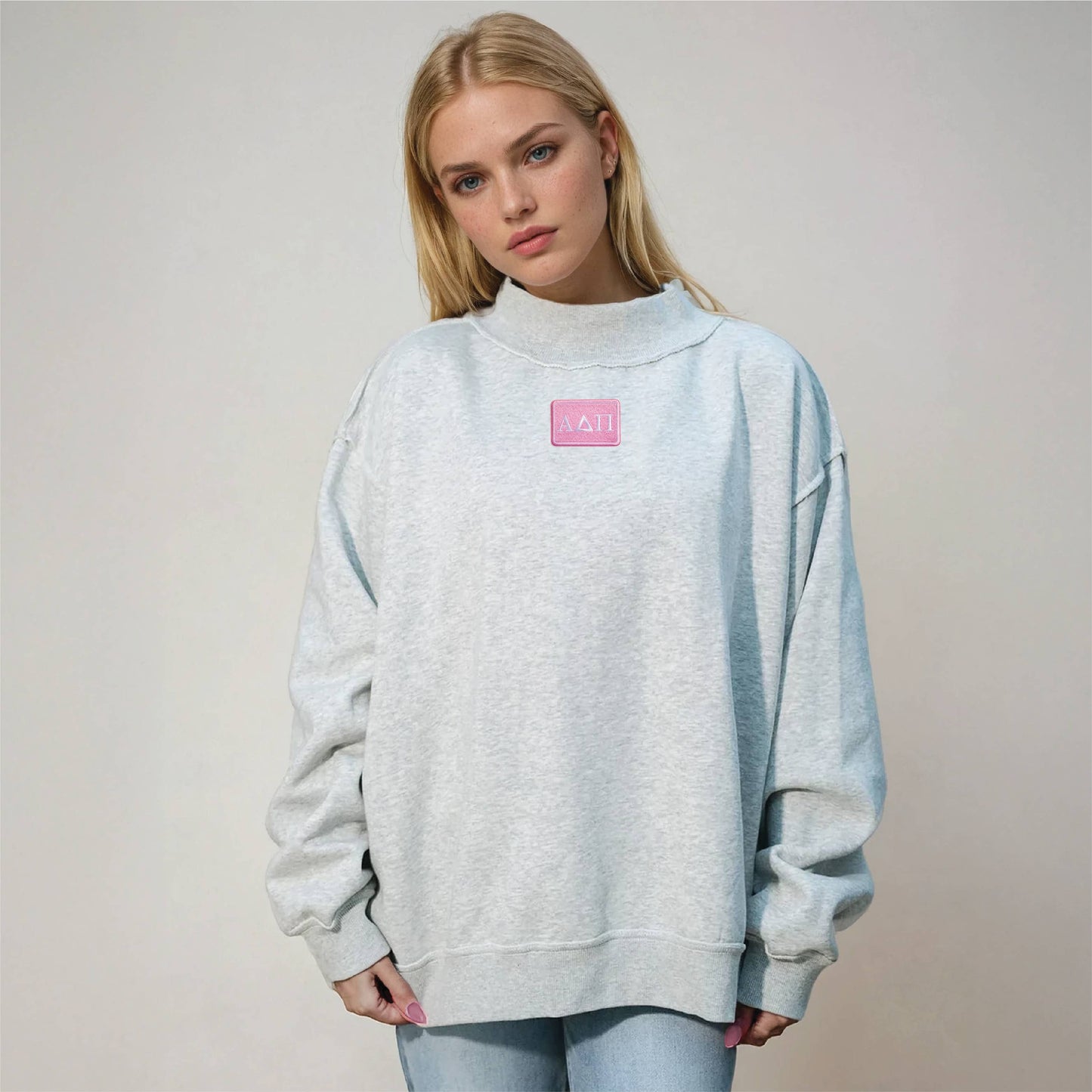 Sorority Letter Patch Mockneck Sweatshirt