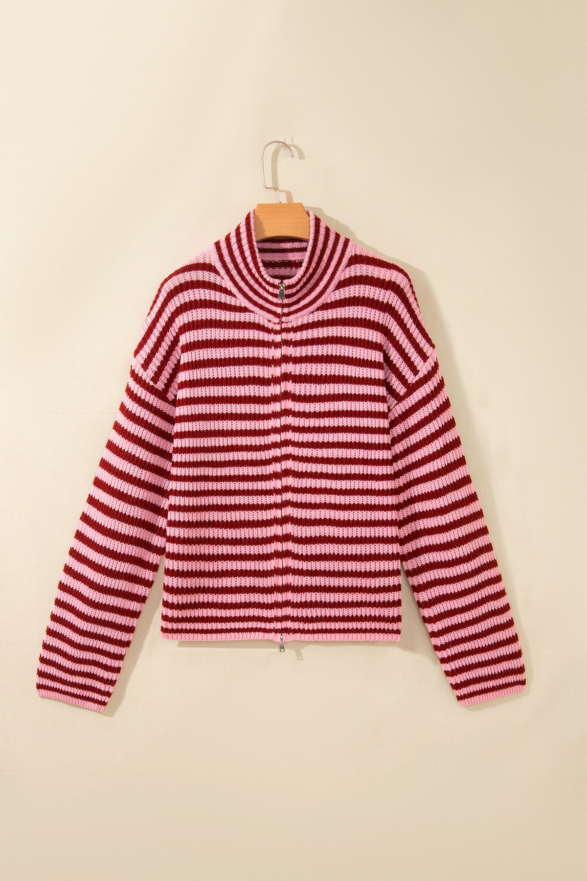 Red Stripe Zip Up Sweater
