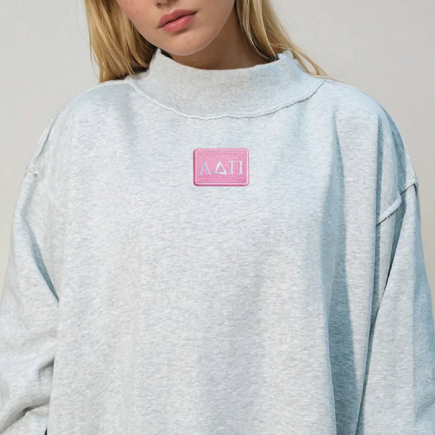 Sorority Letter Patch Mockneck Sweatshirt