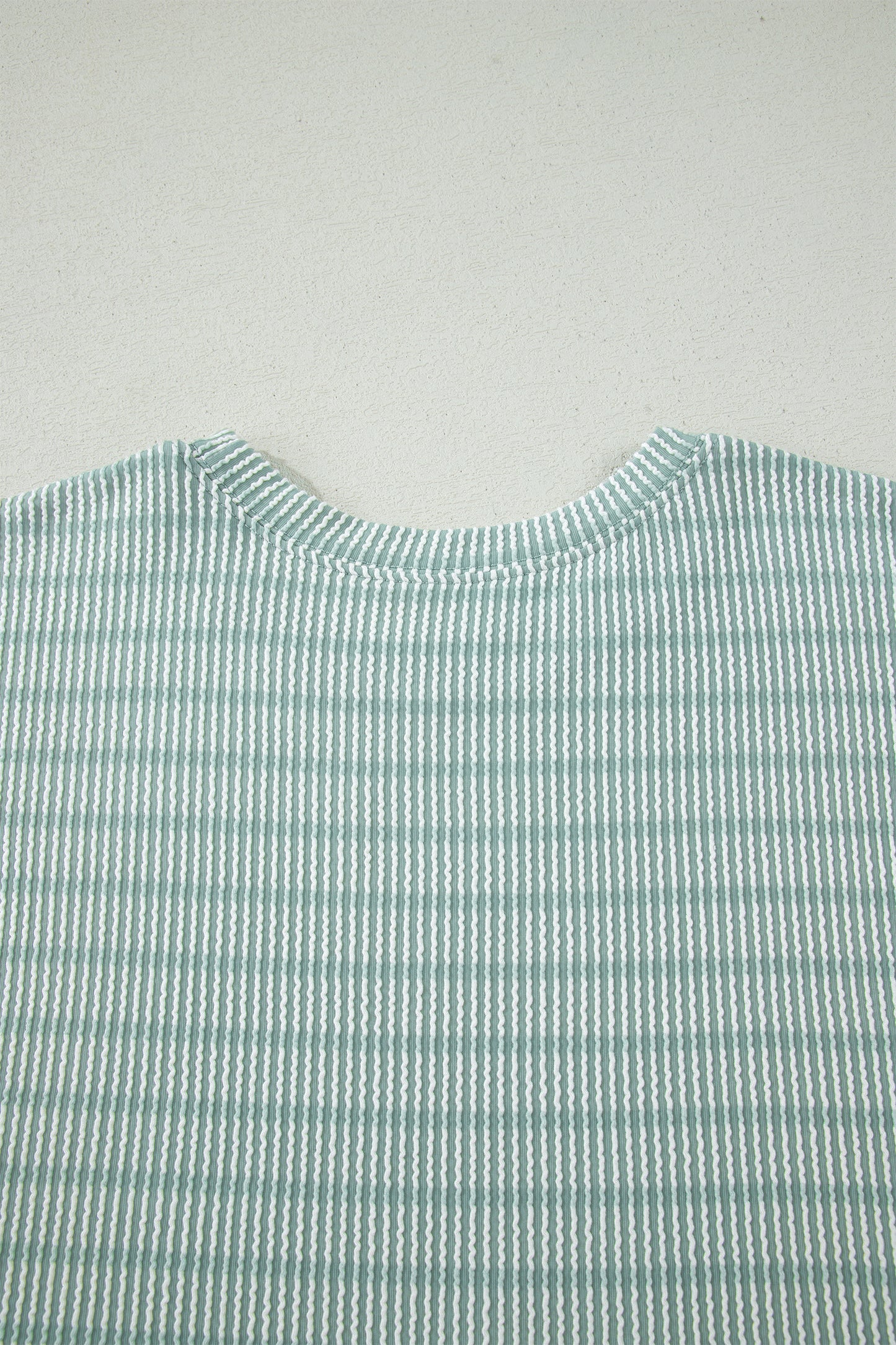 Sky Blue Stripe Raised Rib Loose Tee Drawstring Elastic Waist 2pcs Short Set