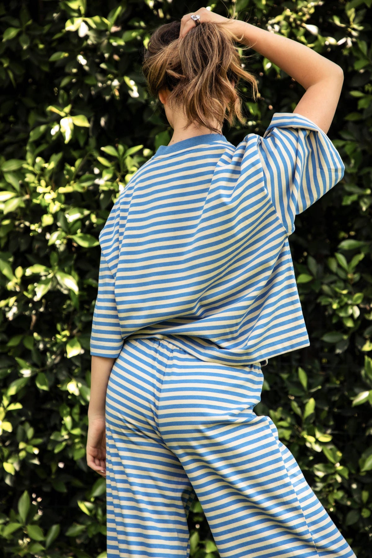 MARLOWE Oversized Crewneck Striped Short Sleeve Top