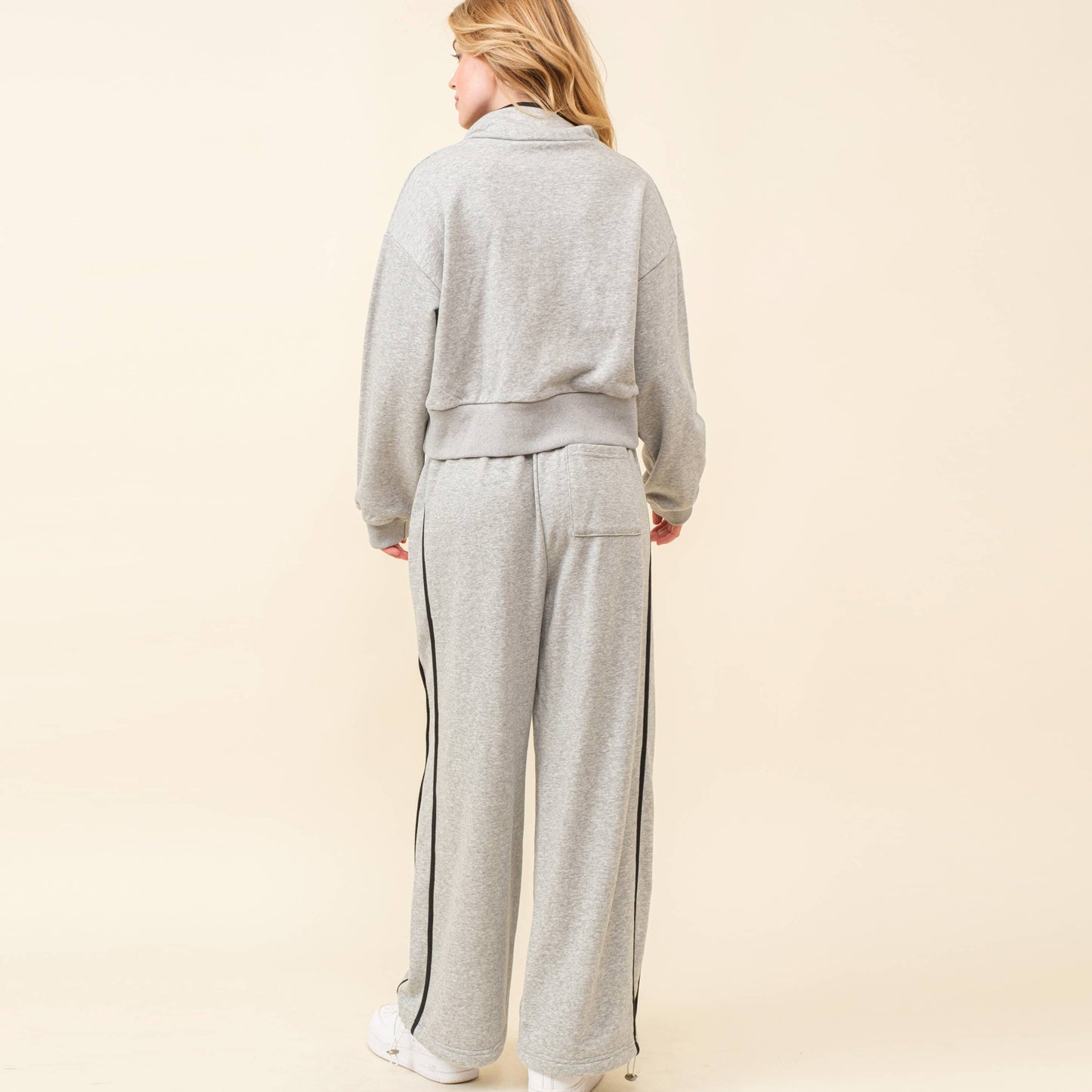 Striped Sweat Set w/ Quarter Zip Sweatshirt and Pants: DK.H.GREY/BLACK / L