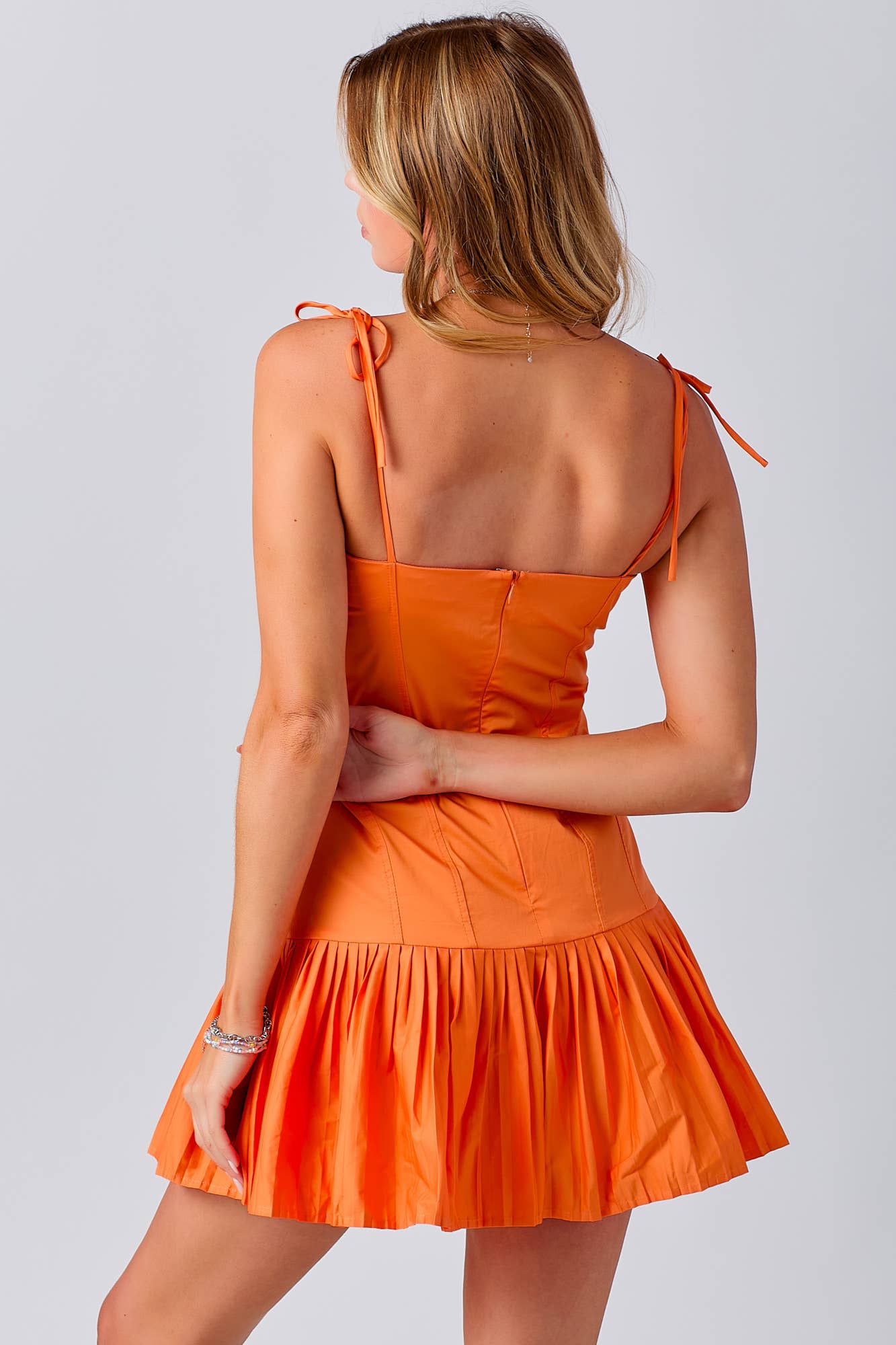 Gameday Sweetheart neckline pleats mini dress : PURPLE / M