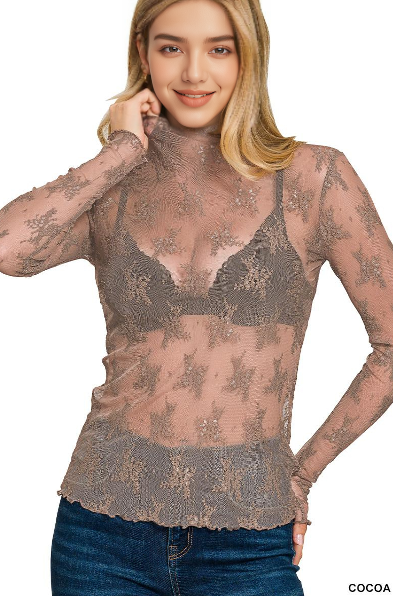 Lace Layering Top SI-25496: DK OLIVE-188773 / S