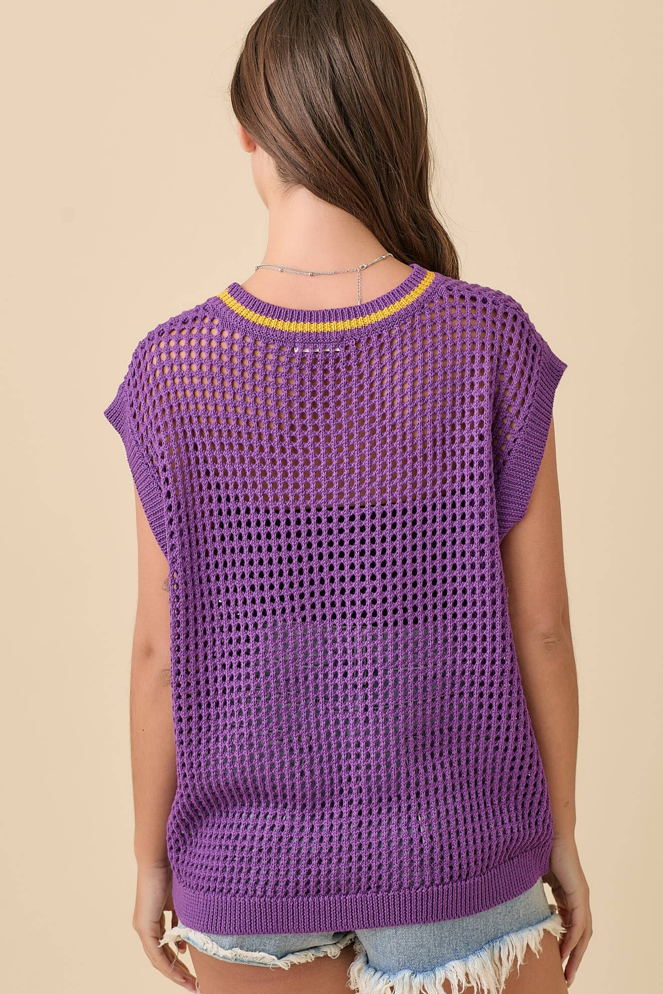 Game Day Oversized Drop Shoulder Crochet Sweater Knit Top: BLACK / M