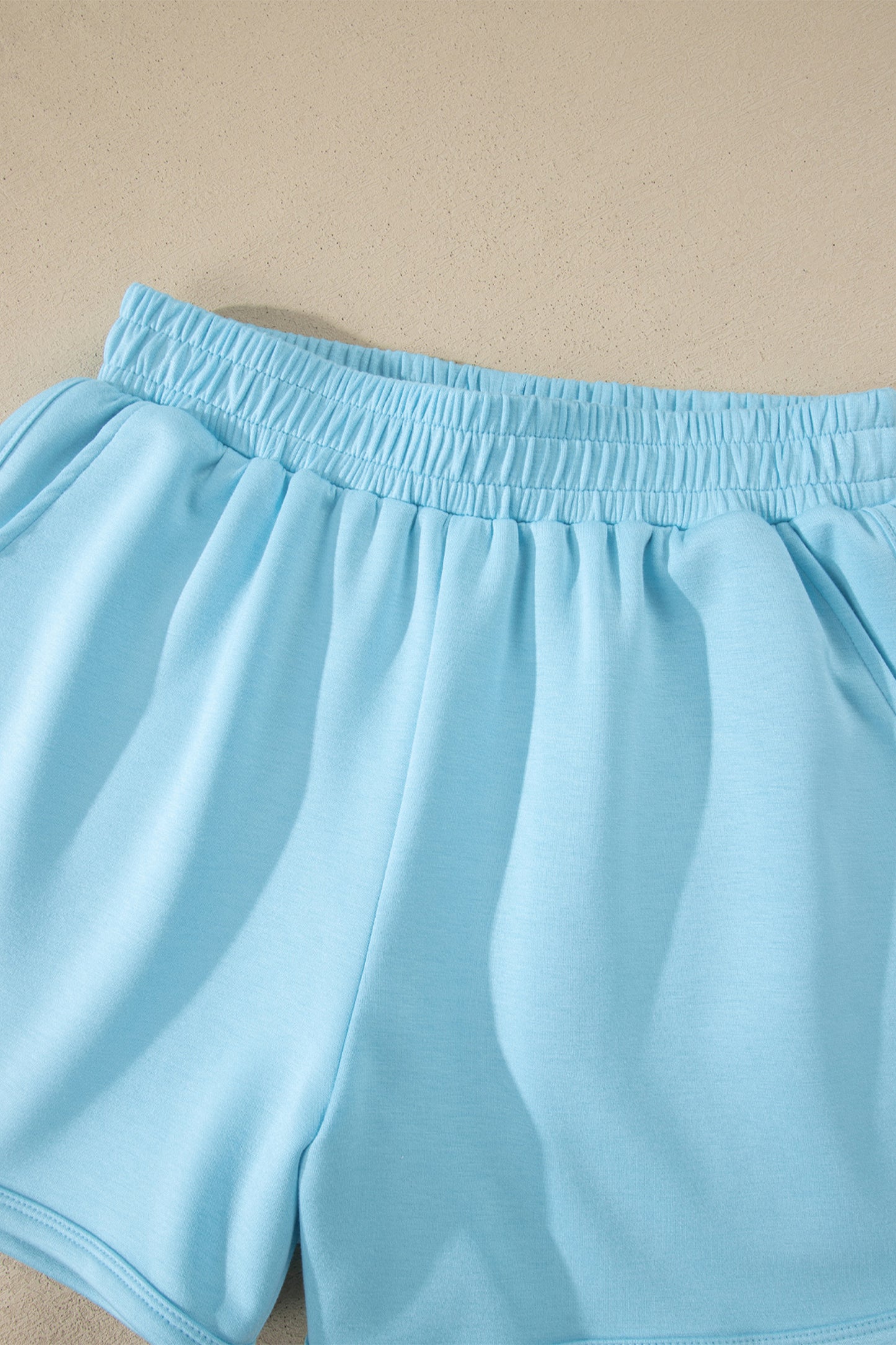 Moonlight Jade Solid Color Exposed Seam Mock Neck Oversize Tee Casual Shorts 2pcs Outfit