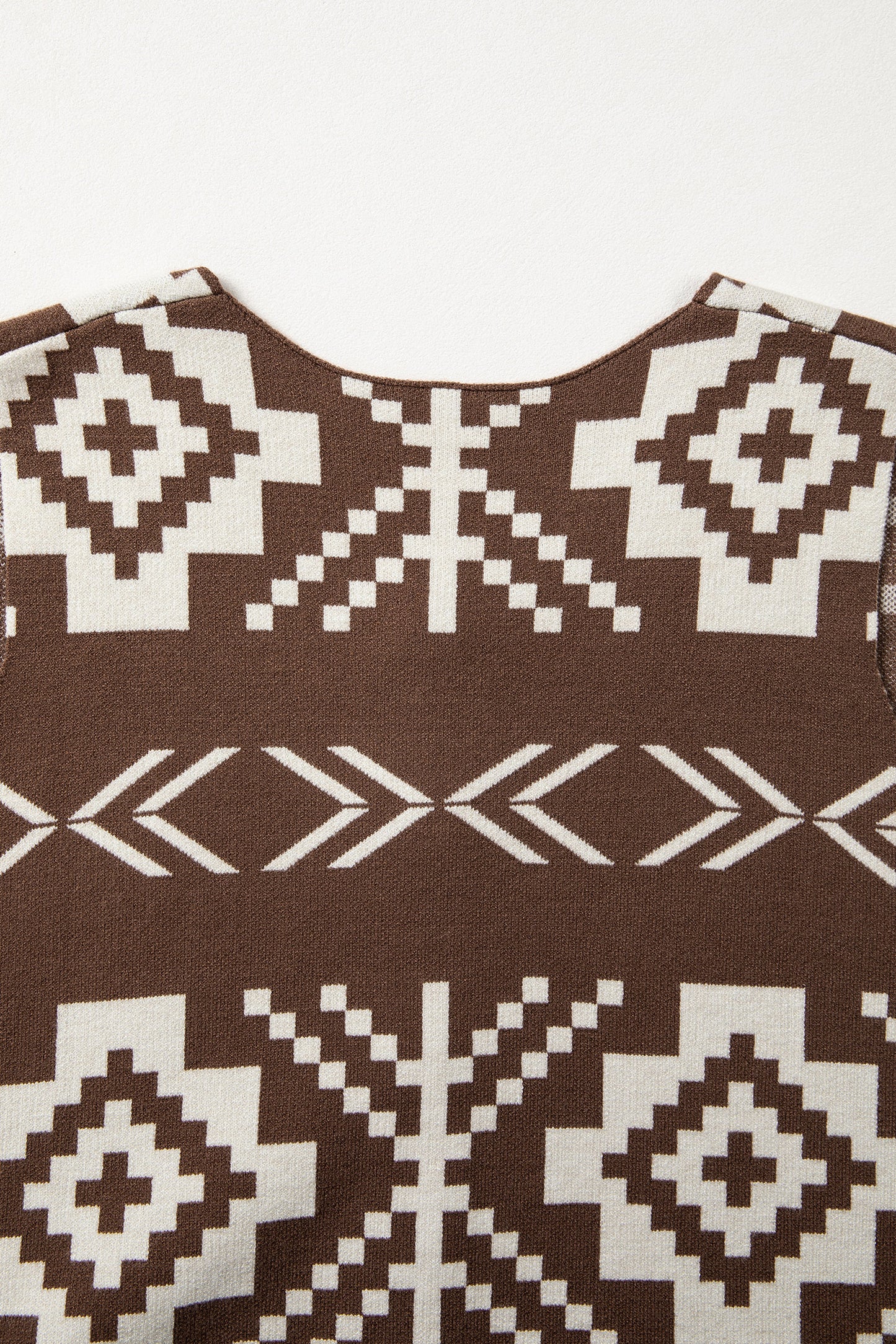 Brown Southwestern Aztec Button Square Neck Sweater Vest