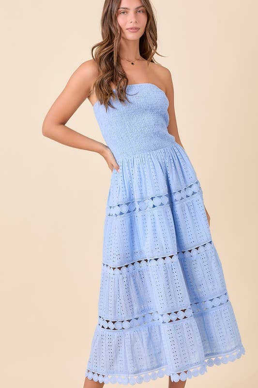 Smocked Eyelet Maxi Dress – Boho Summer Strapless