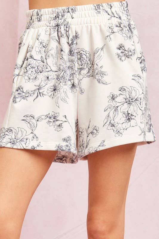 Printed Cotton Terry Shorts
