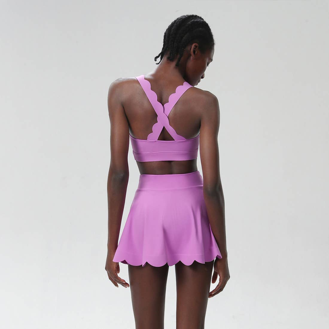 Women Seamless Quick-Dry Set Strappy Bra & A-Line Skirt: Light Purple