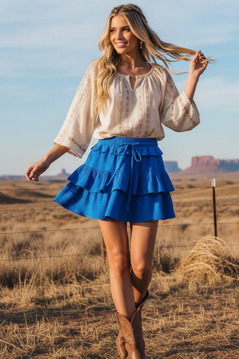 Tiered Gauze Ruffle Mini Skirt