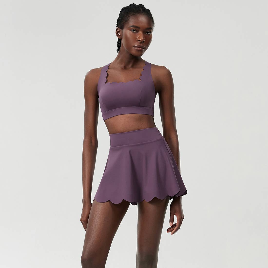 Women Seamless Quick-Dry Set Strappy Bra & A-Line Skirt: Light Purple / L