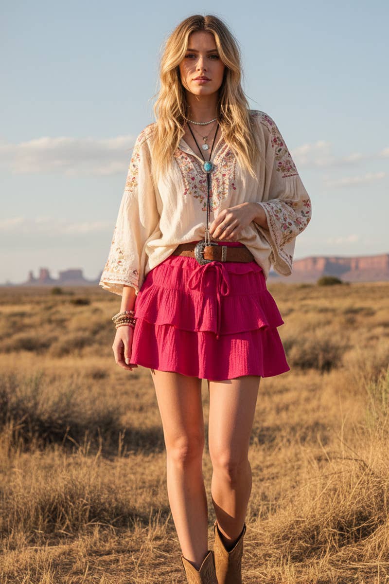 Tiered Gauze Ruffle Mini Skirt