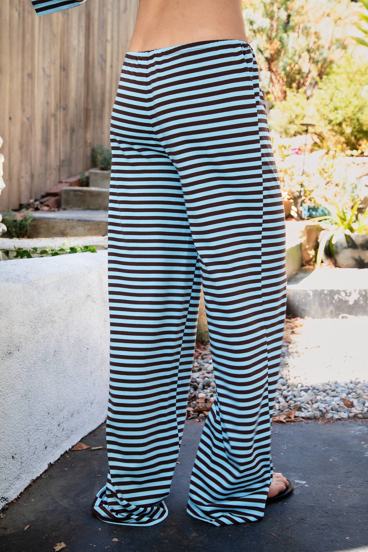 MARLOWE Stretch Mid Waist Stripe Wide Leg Pants