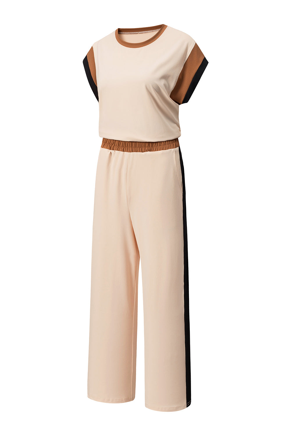 Strawberry Pink Color Block Detail Casual Two-piece Set