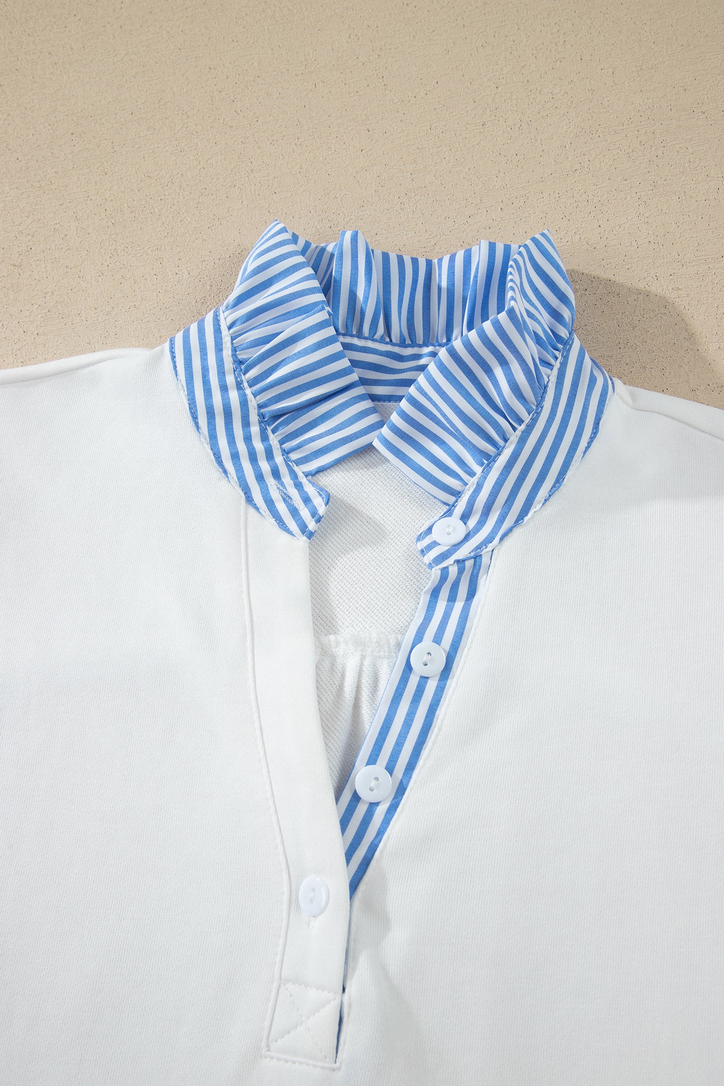 Fiery Red Striped Frilled Collar Short Sleeve Blouse