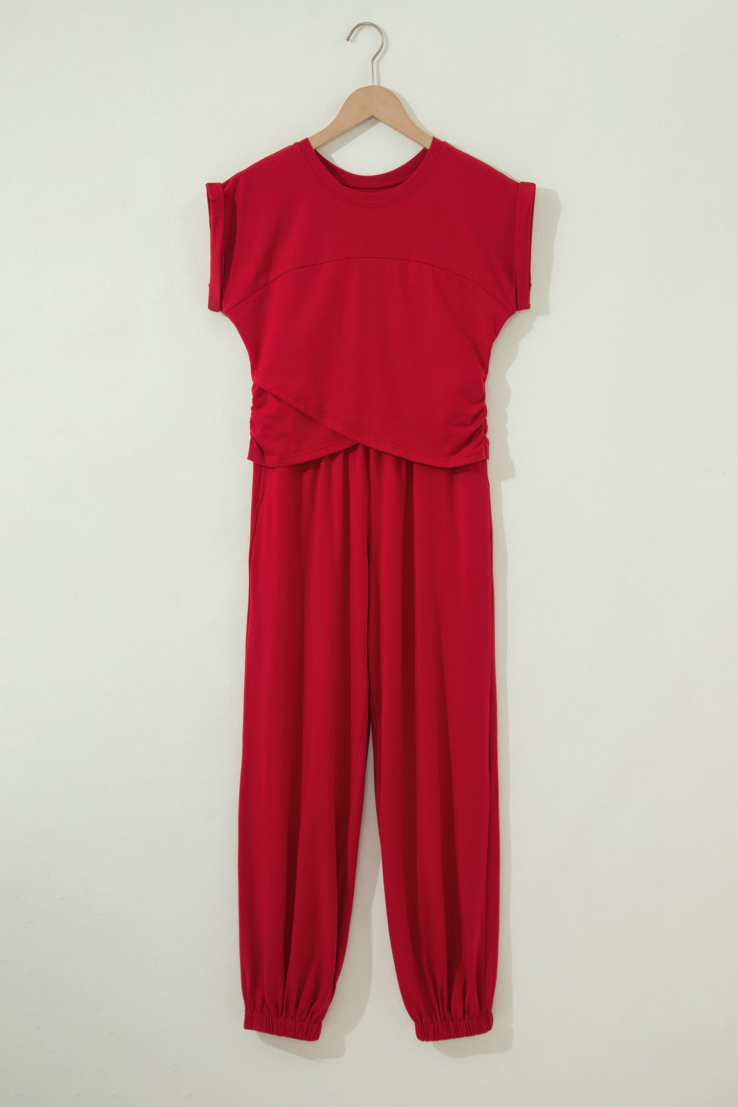 Moonlight Jade Solid Color Cropped Tank Top and Jogger Pants Set