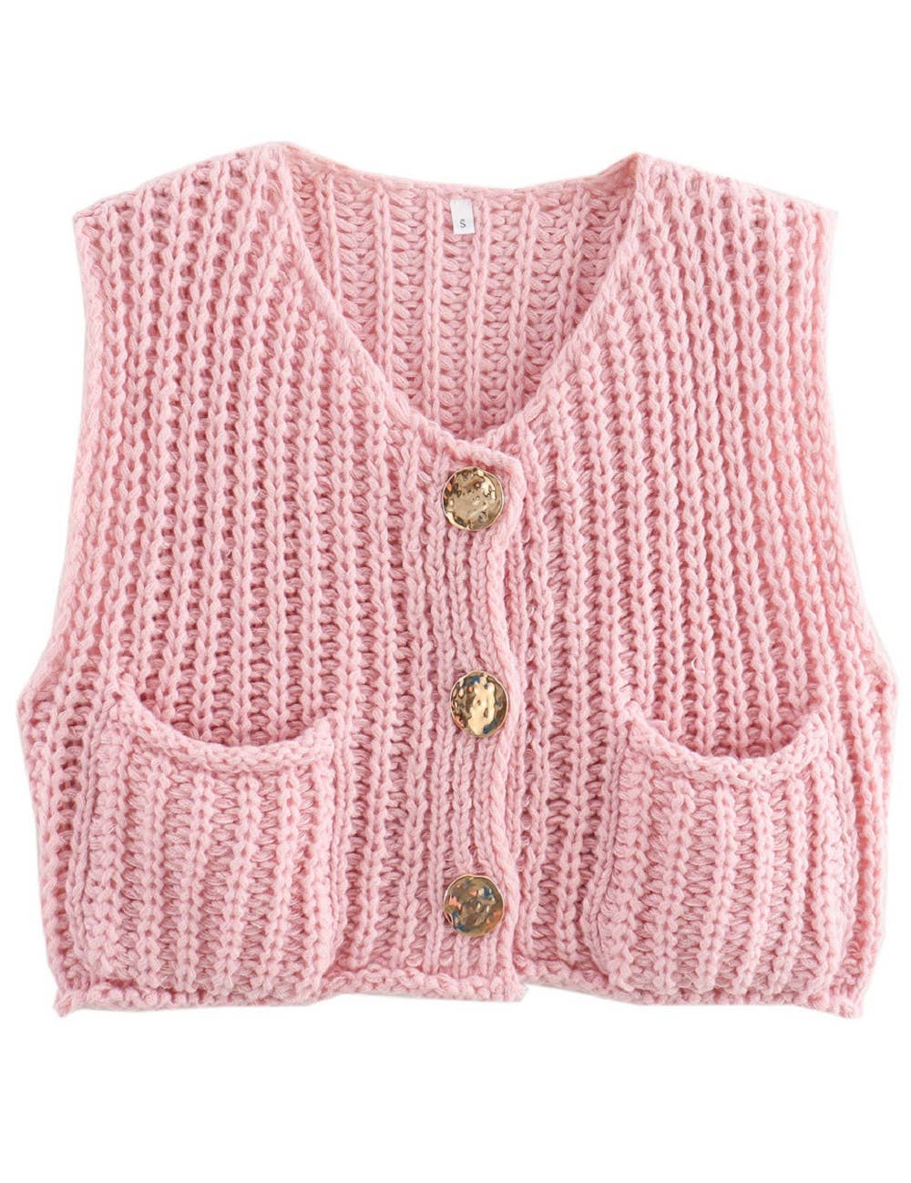 Ladies Solid Color Crew Neck Crop Sweater Vest SKT621: Purple / S