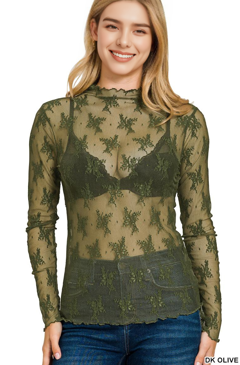 Lace Layering Top SI-25496: DK OLIVE-188773 / S