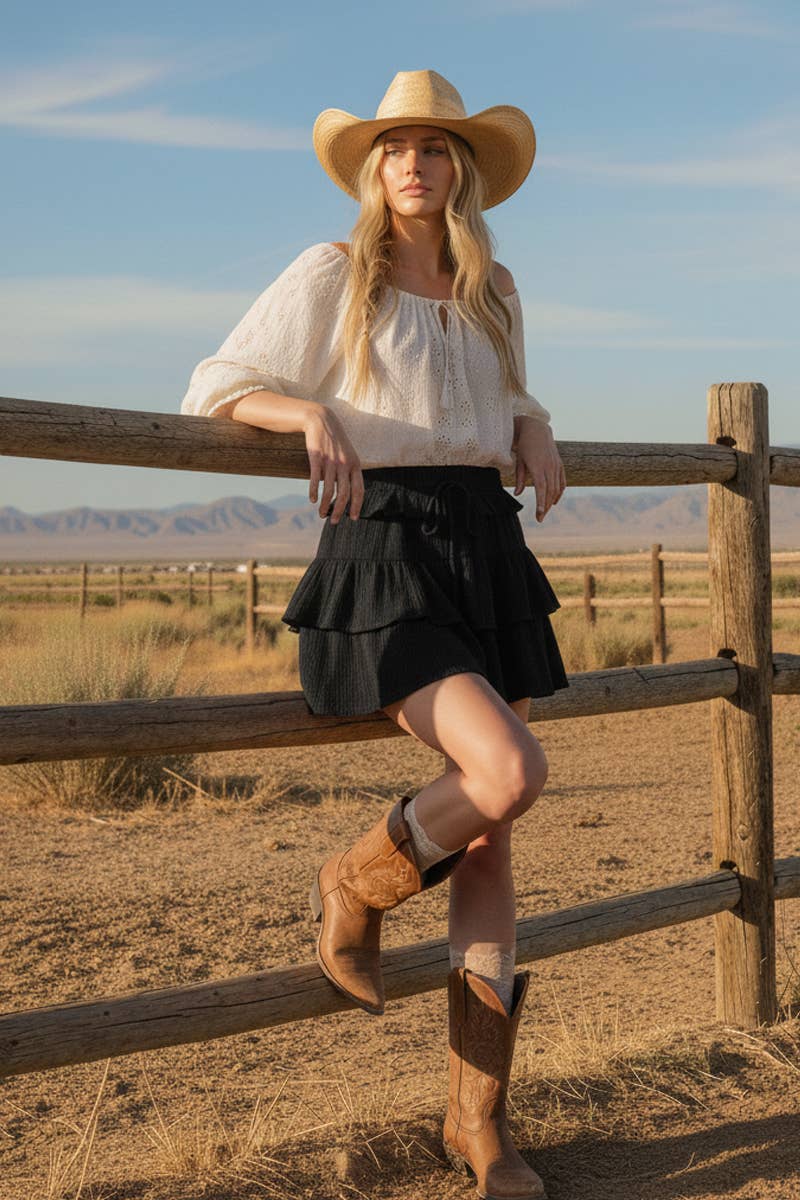 Tiered Gauze Ruffle Mini Skirt