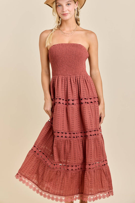 Smocked Eyelet Maxi Dress – Boho Summer Strapless