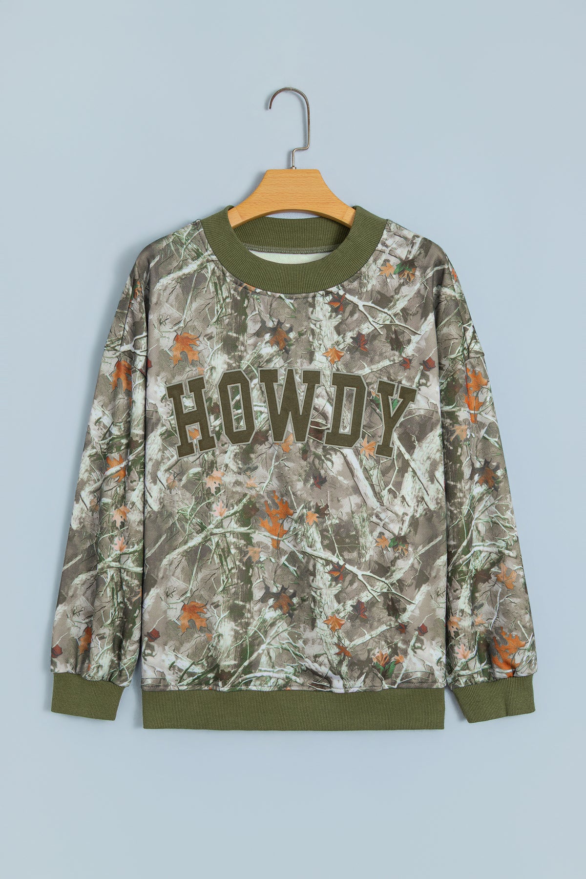 Gray Western Camo Letter Print Baggy Pullover Sweatshirt