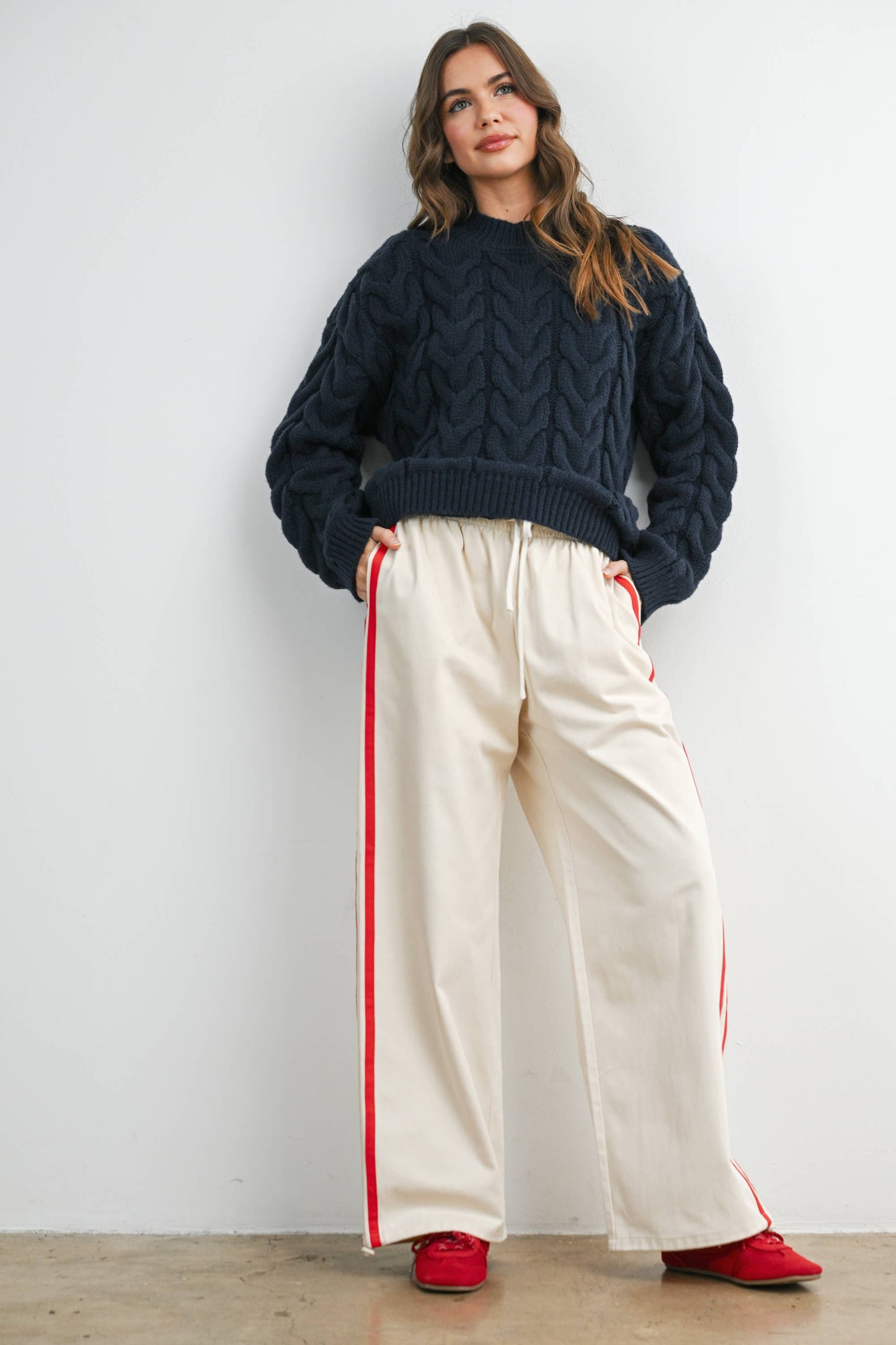 Cable-Knit Long Sleeve Sweater