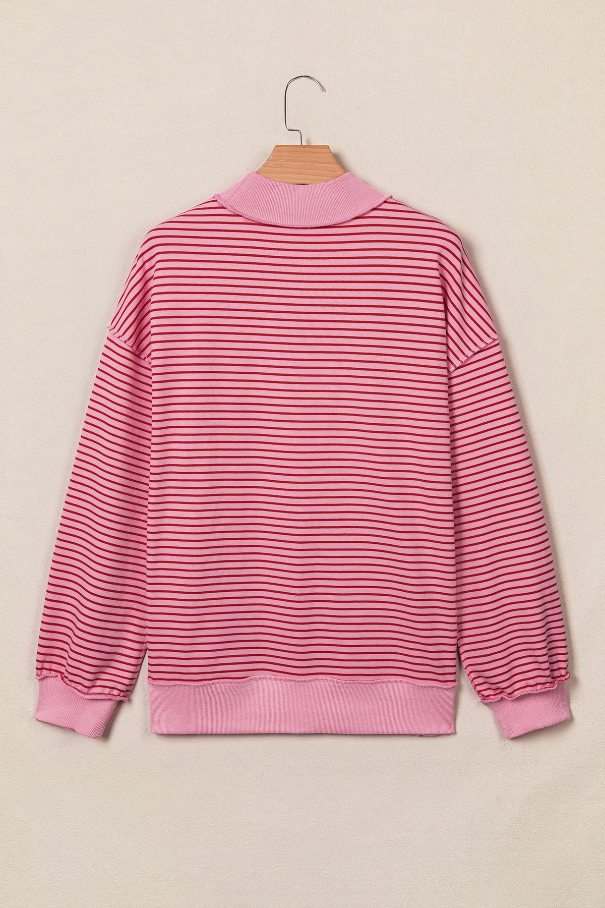 Khaki Stripe Ribbed Color Block Mock Neck Oversized Sweatshirt