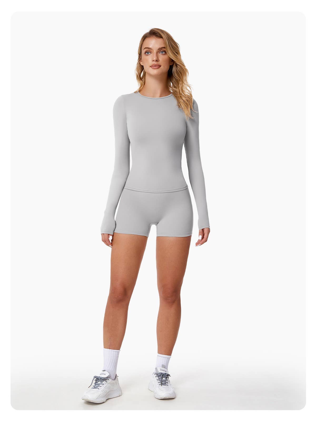 Abigail Buttery Soft Crew Neck Long Sleeve Active Top: Frosty Gray / M