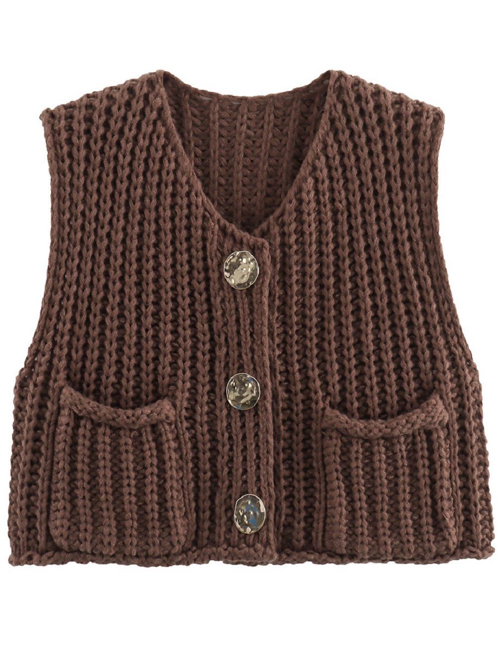 Ladies Solid Color Crew Neck Crop Sweater Vest SKT621: Purple / S