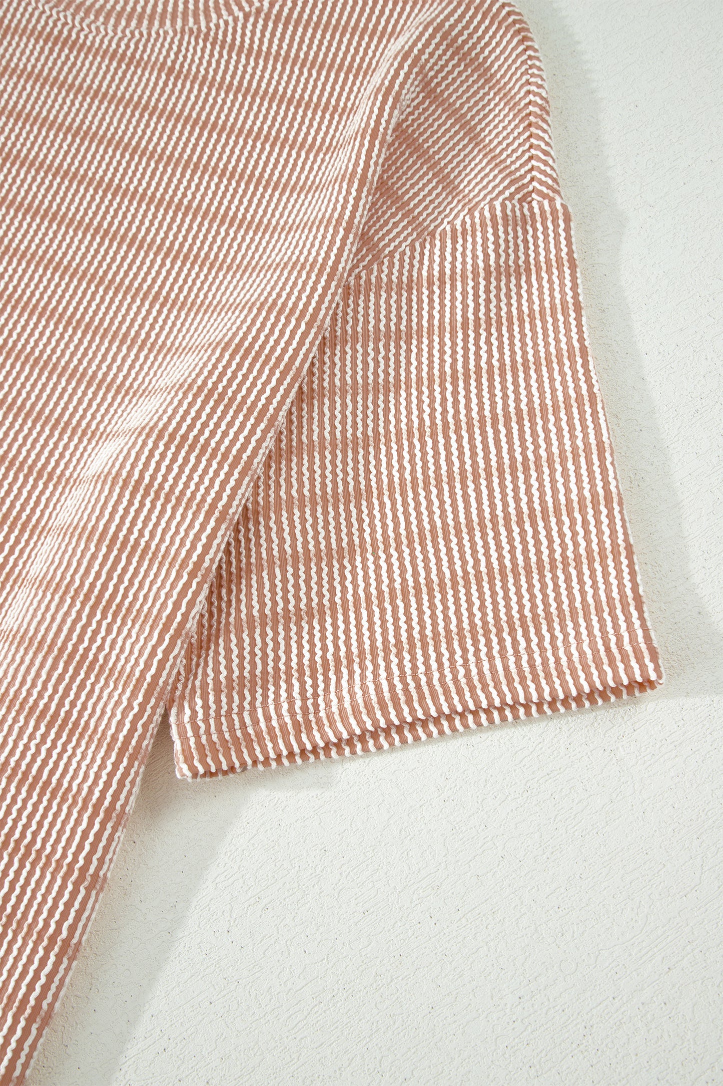 Sky Blue Stripe Raised Rib Loose Tee Drawstring Elastic Waist 2pcs Short Set