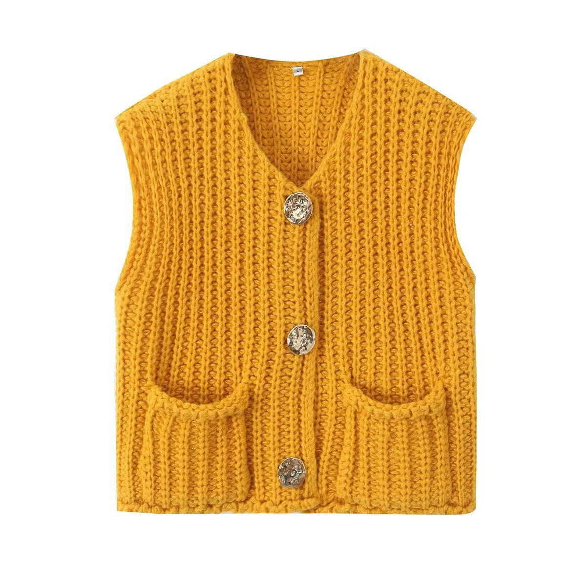 Ladies Solid Color Crew Neck Crop Sweater Vest SKT621: Purple / S