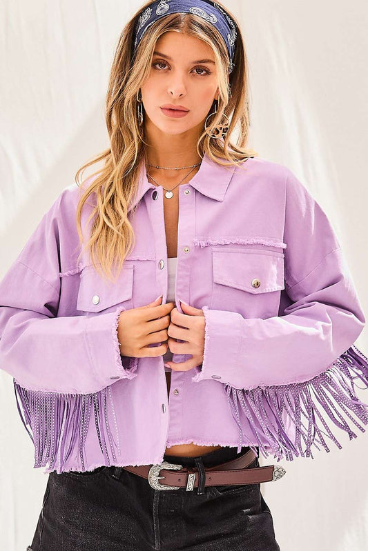 Stud Fringe Jacket: LAVENDER / M