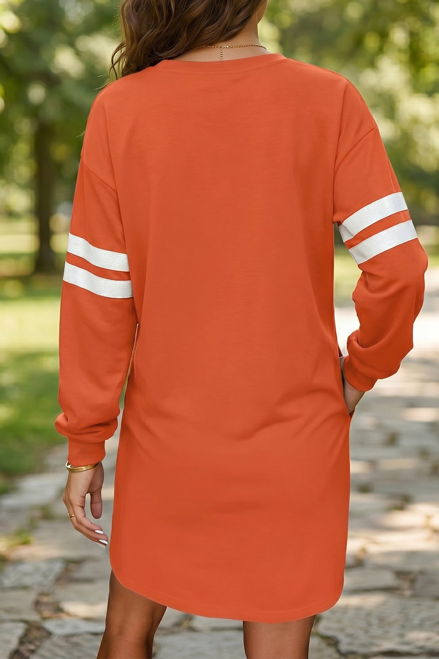 Orange Varsity Contrast Banded Sleeve Shift Sweatshirt Dress