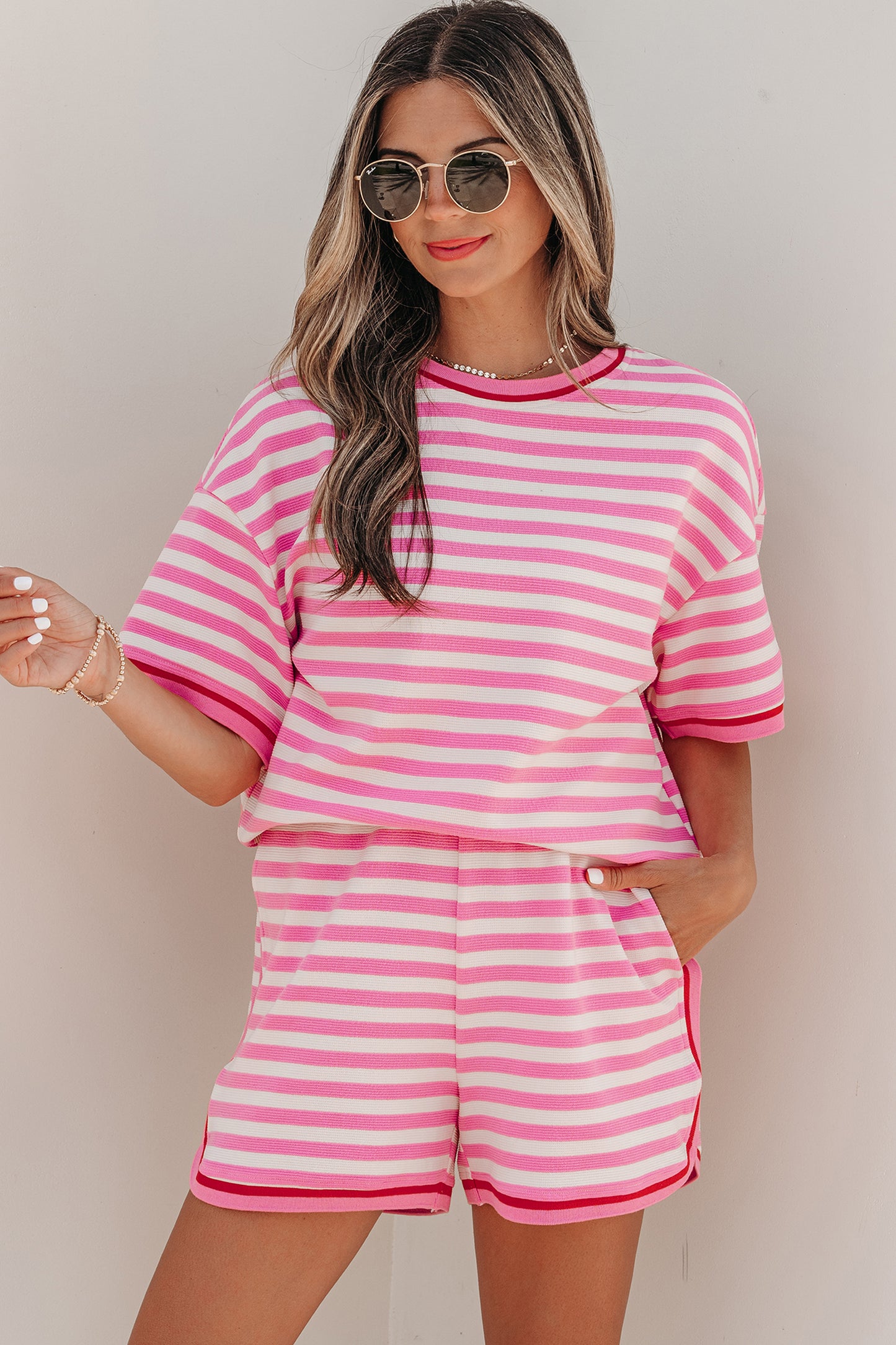 Pink and White 2 Piece Shorts Set